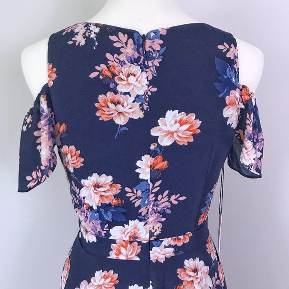 Ali & Jay Los Angeles Anthro Blue Floral Cutout Cold Shoulder Chiffon Mini Dress - Picture 10 of 16